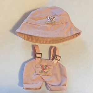Labubu Luxury Designer Pink Overalls & Bucket Hat Labubu Outfit